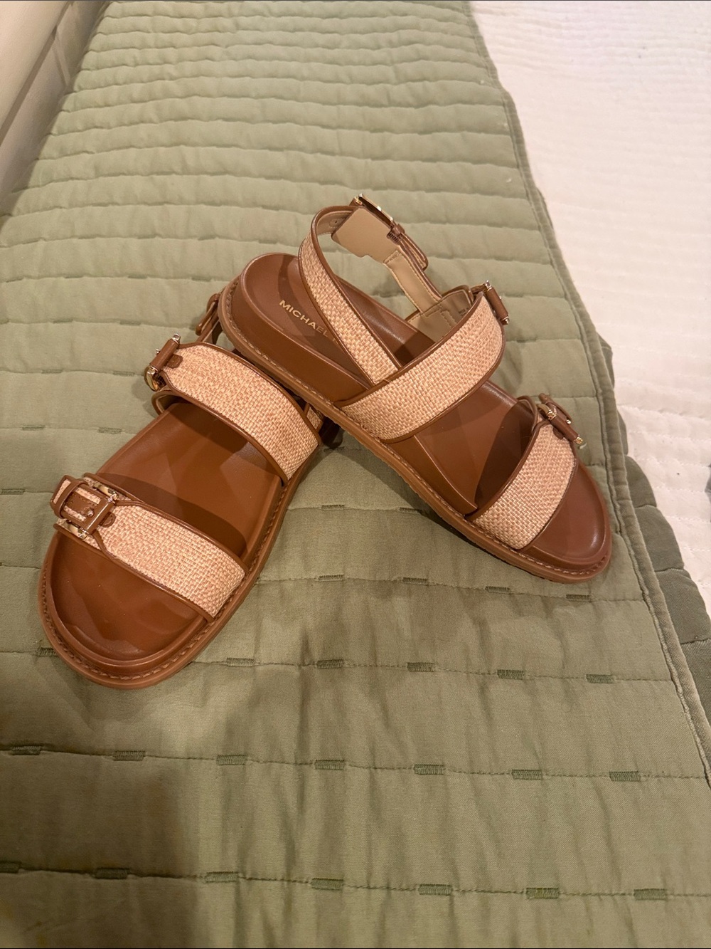 Michael Kors Brown & Beige Braided-Strap Sandals